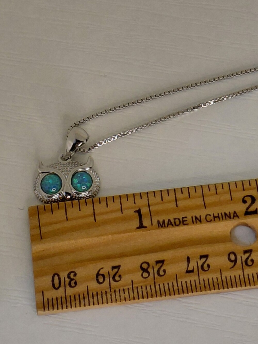 Silver Owl Pendant Necklace with Blue Opal Eyes - Picture 6 of 6